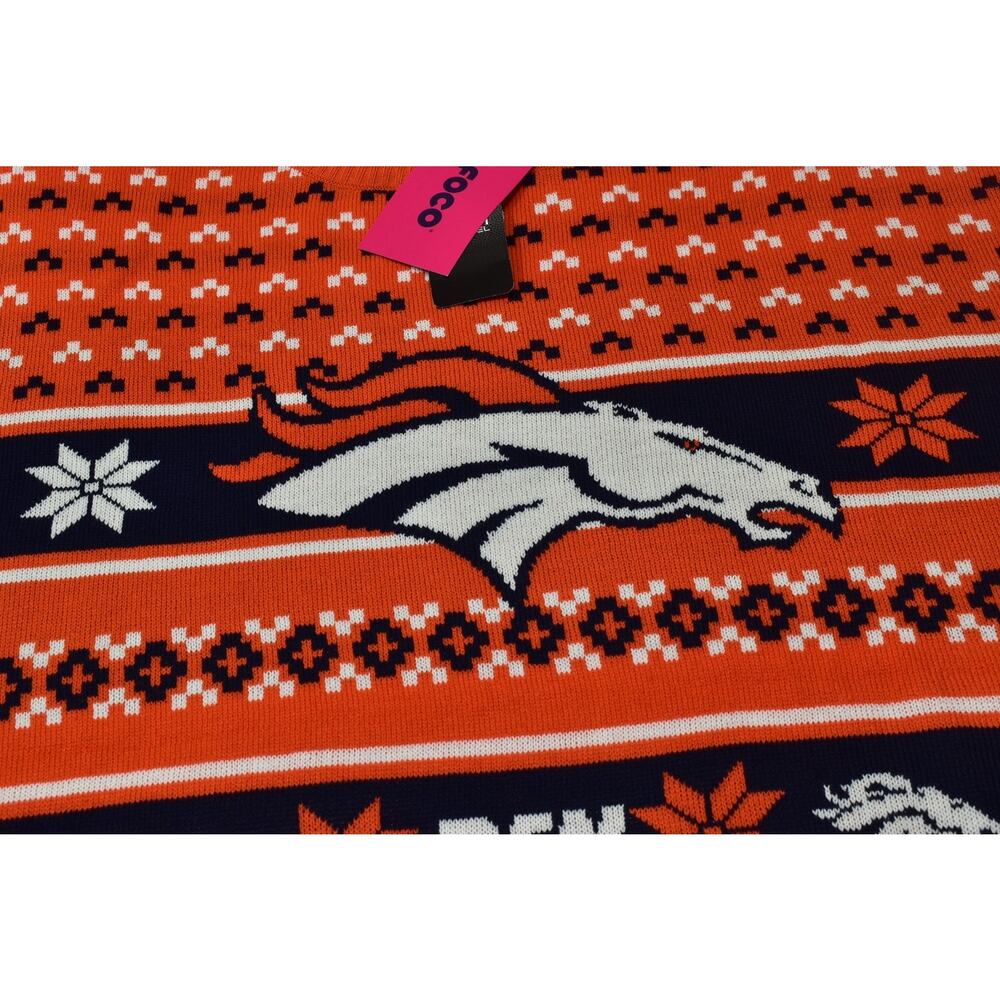 FOCO NFL Denver Broncos Men's 2XL Ugly Christmas Sweater Orange Navy Blue New - Picture 5 of 8